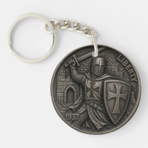 Knights Templar Crusader Hobo Nickel Carved Coin Key Ring