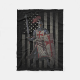 Knights Templar Crusader Valour American Flag 4th  Fleece Blanket