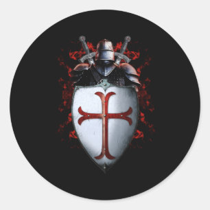 Knights Templar Flag Helmet Cross Sword Classic Round Sticker
