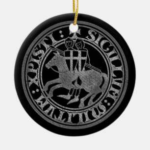 Knights Templar Seal Two Knights Horse Medallion Ceramic Ornament
