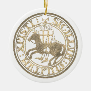 Knights Templar Seal Two Knights Horse Medallion Ceramic Ornament