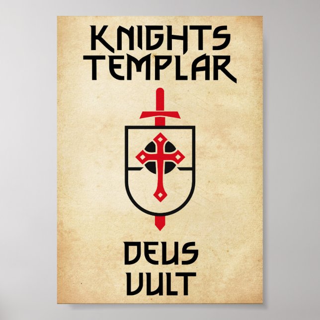 Knights Templar Vintage Papyrus Deus Vult Mediaeva Poster (Front)