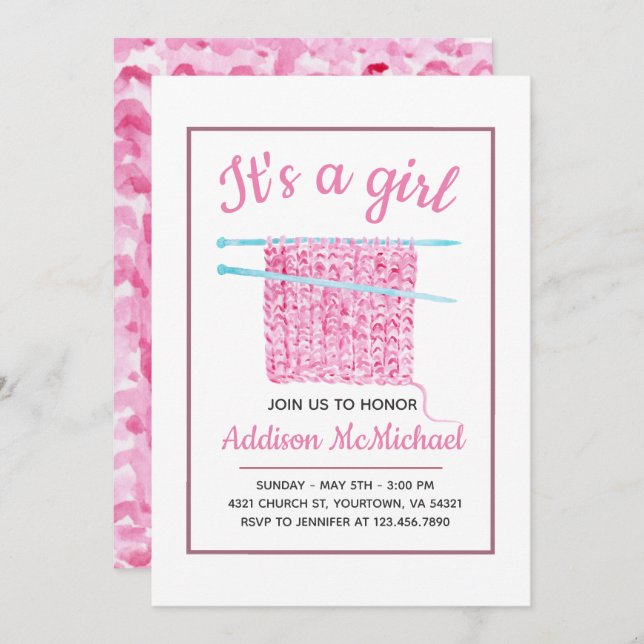 Knit Blanket Baby Girl Invitation (Front/Back)
