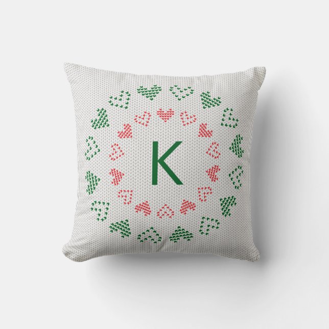 Knit Christmas Sweater Custom Monogram Cushion (Front)