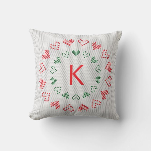 Knit Christmas Sweater Custom Monogram Cushion (Front)