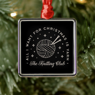 Knit club knitting holidays funny yarn metal ornament
