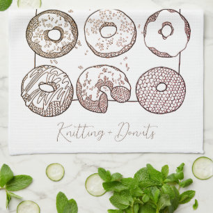 KNIT DOZEN DONUTS Kitchen Dish Towel + Text