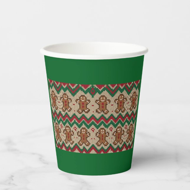 Knit Gingerbread Man Christmas Pattern  Paper Cups (Front)