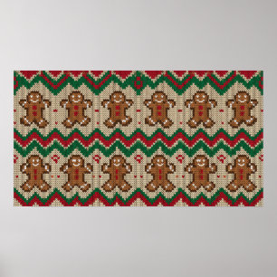 Knit Gingerbread Man Christmas Pattern  Poster