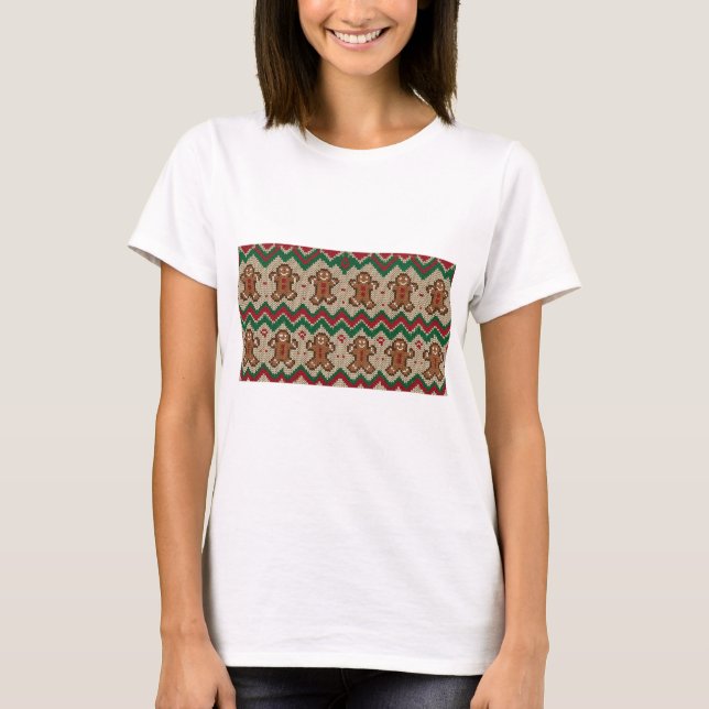 Knit Gingerbread Man Christmas Pattern  T-Shirt (Front)