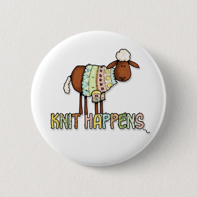 knit happens 6 cm round badge (Front)