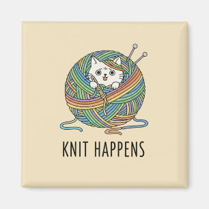 Knit Happens Cat Yarn Light Yellow Crochet Vibes Magnet