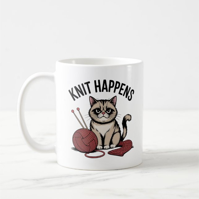 Knit Happens – Funny Gift for Knitters & Yarn love Coffee Mug (Left)