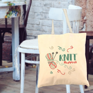 Knit Happens Funny Pun -  Multi-Colour Ball of Yar Tote Bag