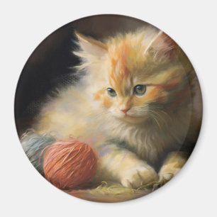 Knit Happens Orange Kitten Playing With Yarn Magnet