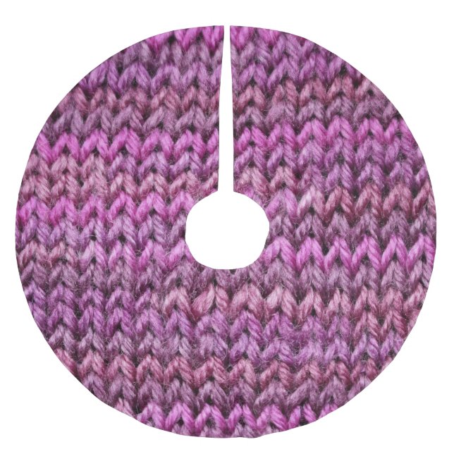 Knit Harmony: Purple Stripe Texture Brushed Polyester Tree Skirt (Front)
