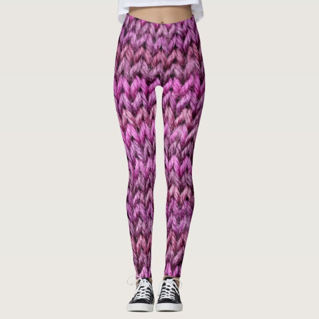 Knit Harmony: Purple Stripe Texture Leggings (Front)