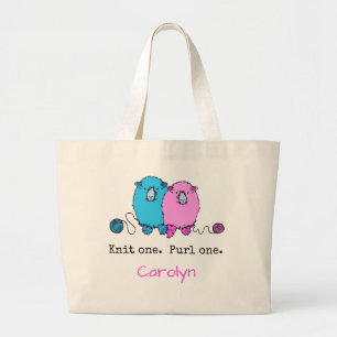 Knit one  Purl one.  Fun fluffy sheep personalised Large Tote Bag