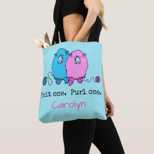 Knit one Purl one. Fun fluffy sheep personalised Tote Bag