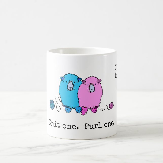 Knit one.  Purl one.  With fluffy sheep Coffee Mug (Center)