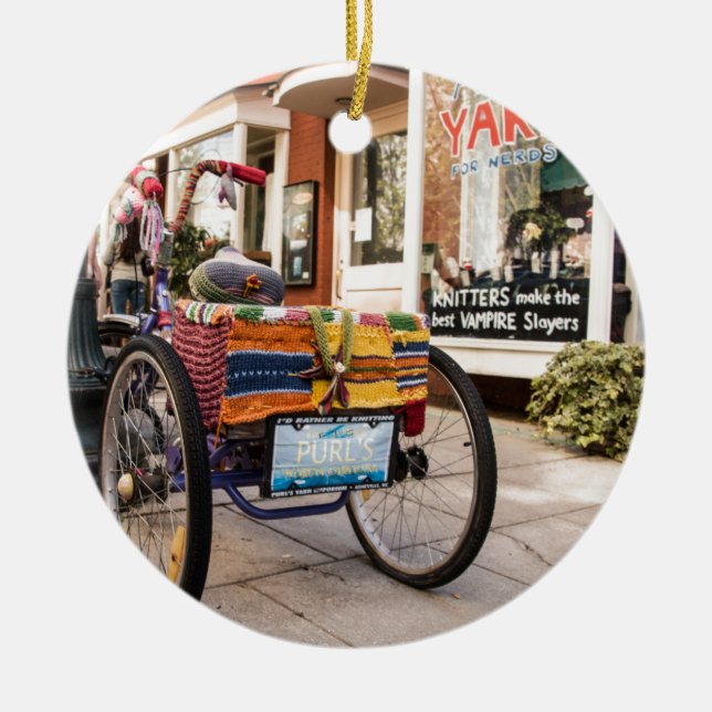 Knit One, Purl Two Ceramic Ornament (Front)