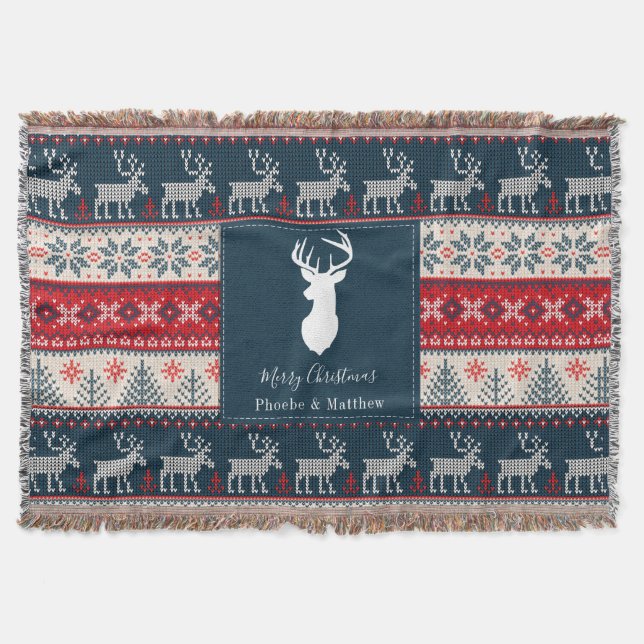 Knit Pattern Christmas Personalised Throw Blanket (Front)