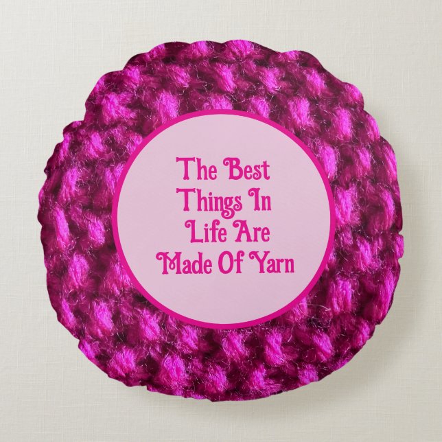 Knit Pink Crochet Pattern Crafty Love Yarn Round Cushion (Front)