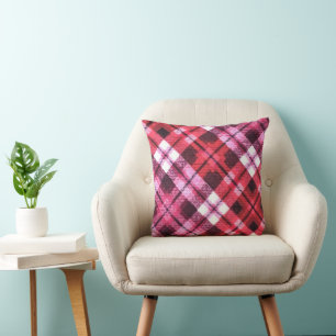 Knit Plaid Tartan Check Pink White Wine Pattern Cushion