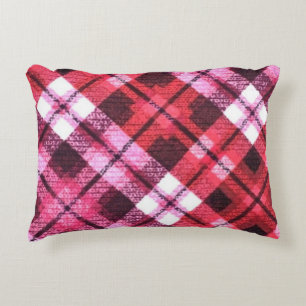Knit Plaid Tartan Check Pink White Wine Pattern Decorative Cushion