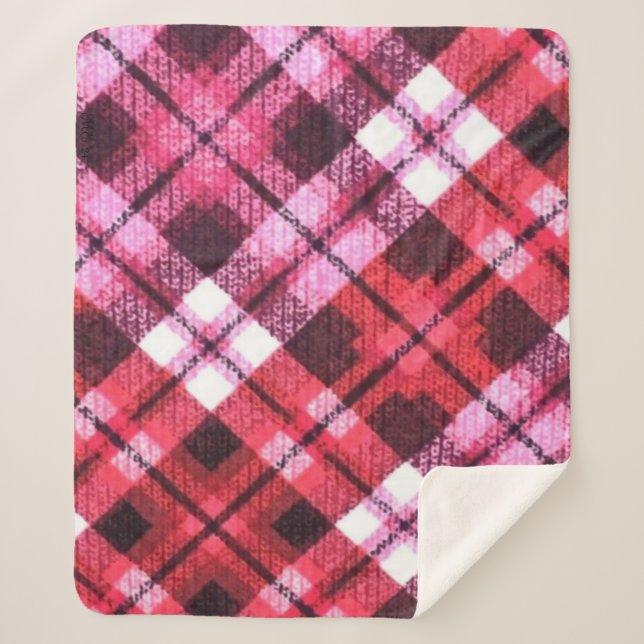Knit Plaid Tartan Check Pink White Wine Pattern Sherpa Blanket (Front)