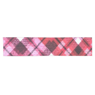 Knit Plaid Tartan Check Pink White Wine Pattern Short Table Runner