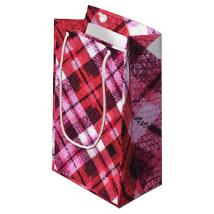 Knit Plaid Tartan Check Pink White Wine Pattern Small Gift Bag