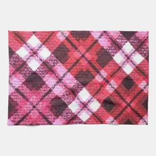 Knit Plaid Tartan Check Pink White Wine Pattern Tea Towel