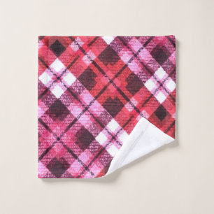 Knit Plaid Tartan Check Pink White Wine Pattern Wash Cloth
