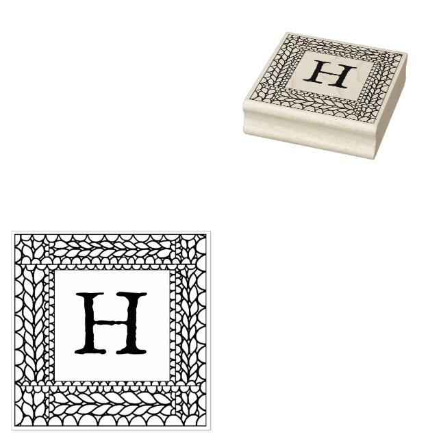KNIT PURL 2.5" Square Rubber Stamp + Initial (Stamped)