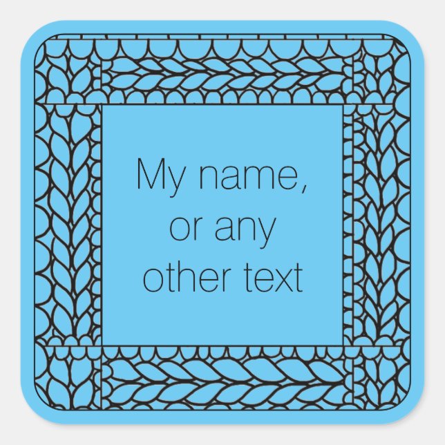 KNIT PURL BLUE Large Square Stickers + Text  (Front)