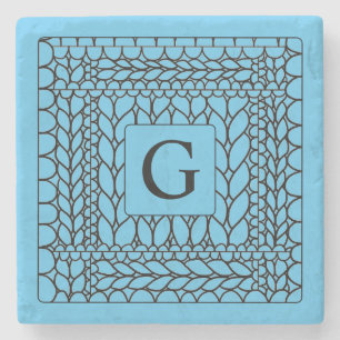 KNIT PURL BLUE Marble Stone Coaster + Initial