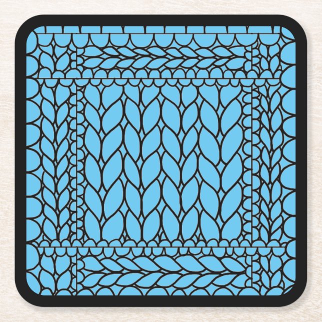 KNIT PURL BLUE Square Paper Coasters II  (Front)
