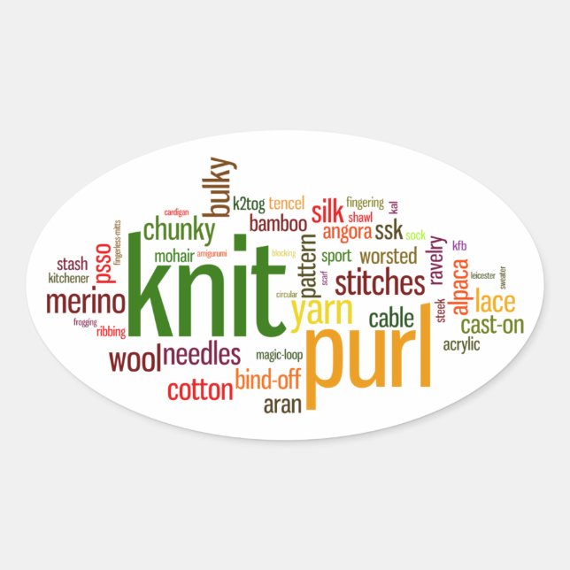 Knit Purl Knitting Lexicon for Knitters Oval Sticker (Front)