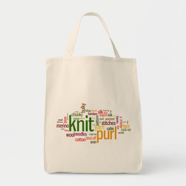Knit Purl Knitting Lexicon for Knitters Tote Bag (Front)