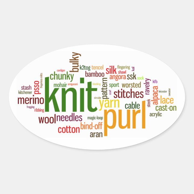Knit Purl Knitting Lexicon Knitters Car Sticker (Front)