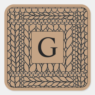 KNIT PURL TAN Large Square Stickers + Initial