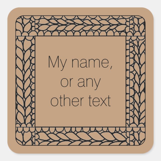 KNIT PURL TAN Small Square Stickers + Text  (Front)