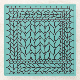 KNIT PURL TEAL Glass Drink Coaster