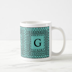 KNIT PURL TEAL White Mug + Initial