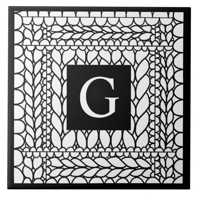 KNIT PURL WHITE Ceramic Tile + Initial II  (Front)