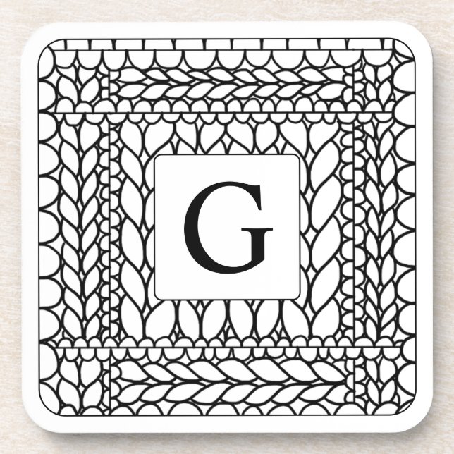 KNIT PURL WHITE Hard Plastic Coasters + Initial (Front)