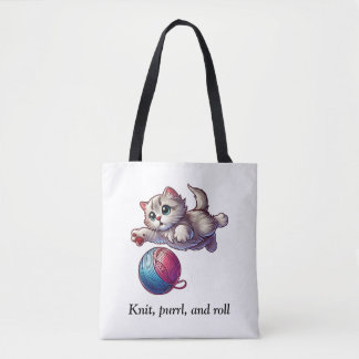 Knit, purrl, and roll tote bag