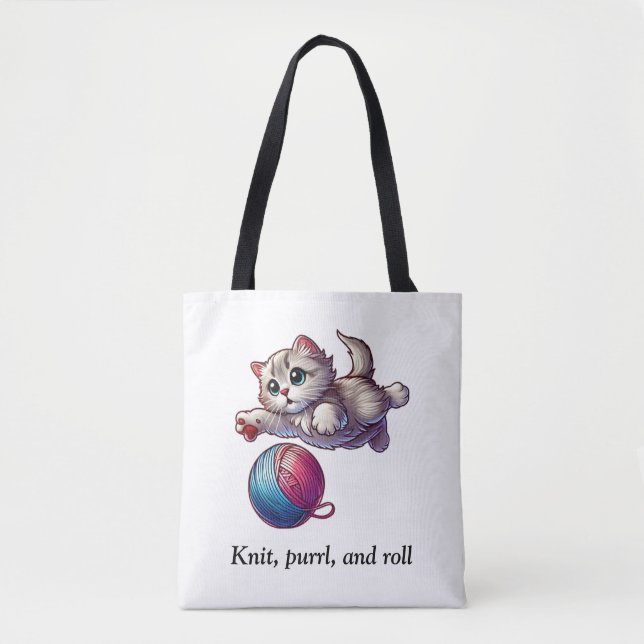Knit, purrl, and roll tote bag (Front)