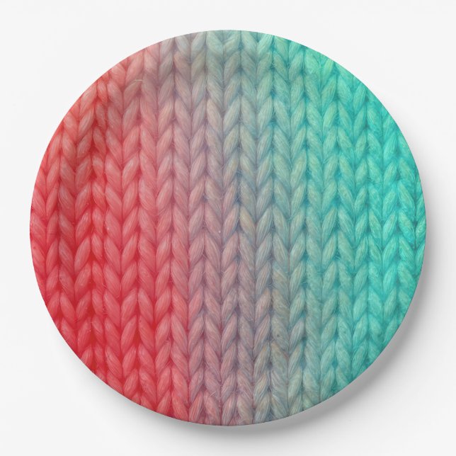 Knit Stitching Texture in Gradient Colors Paper Plate (Front)